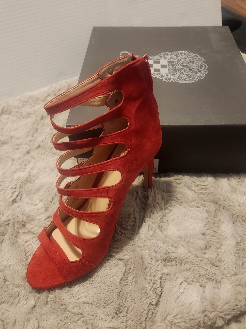 Vince Camuto Red Strappy Suede High Heel Sandals - Picture 4 of 6